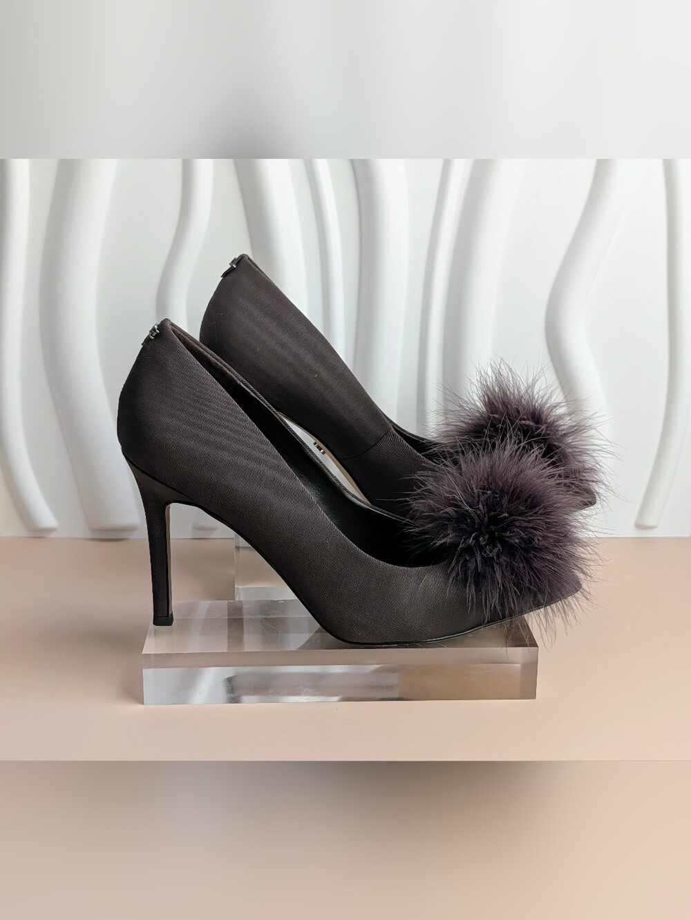 NWT Sam Edelman Hazel Feather Embellished Pumps Cocoa Satin Size 8 MSRP $165 - Picture 2 of 14